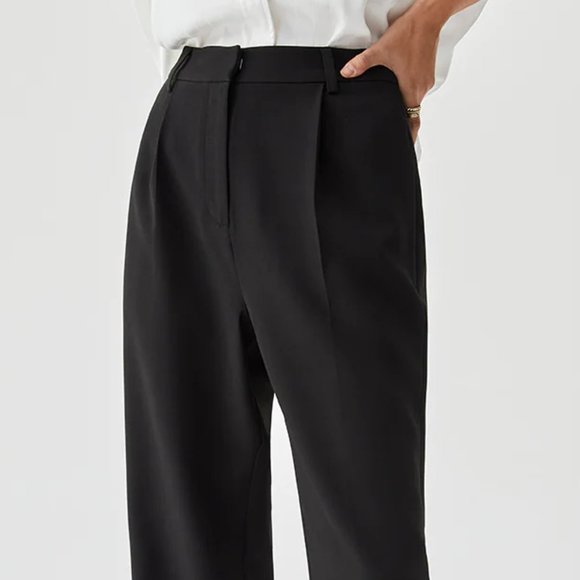 NWT Commense black Straight Leg Pleated Cropped Pants large - Picture 4 of 4